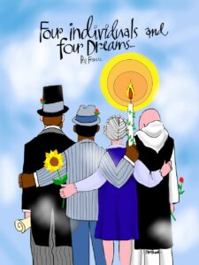 Brother Mickey McGrath's painting of Abraham Lincoln, Martin Luther King, Jr., Dorothy Day, and Thomas Merton.